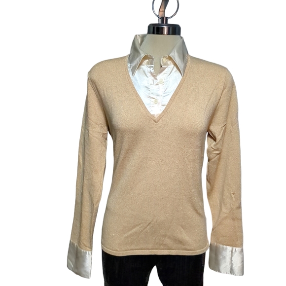 EAST 5th Gold Sparkly Elegant Sweater with  Ivory Satin Size L Grande - Picture 10 of 12